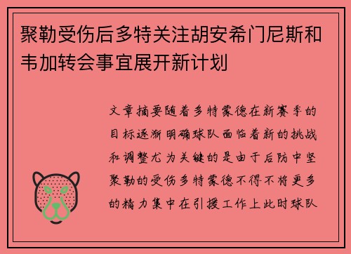 聚勒受伤后多特关注胡安希门尼斯和韦加转会事宜展开新计划